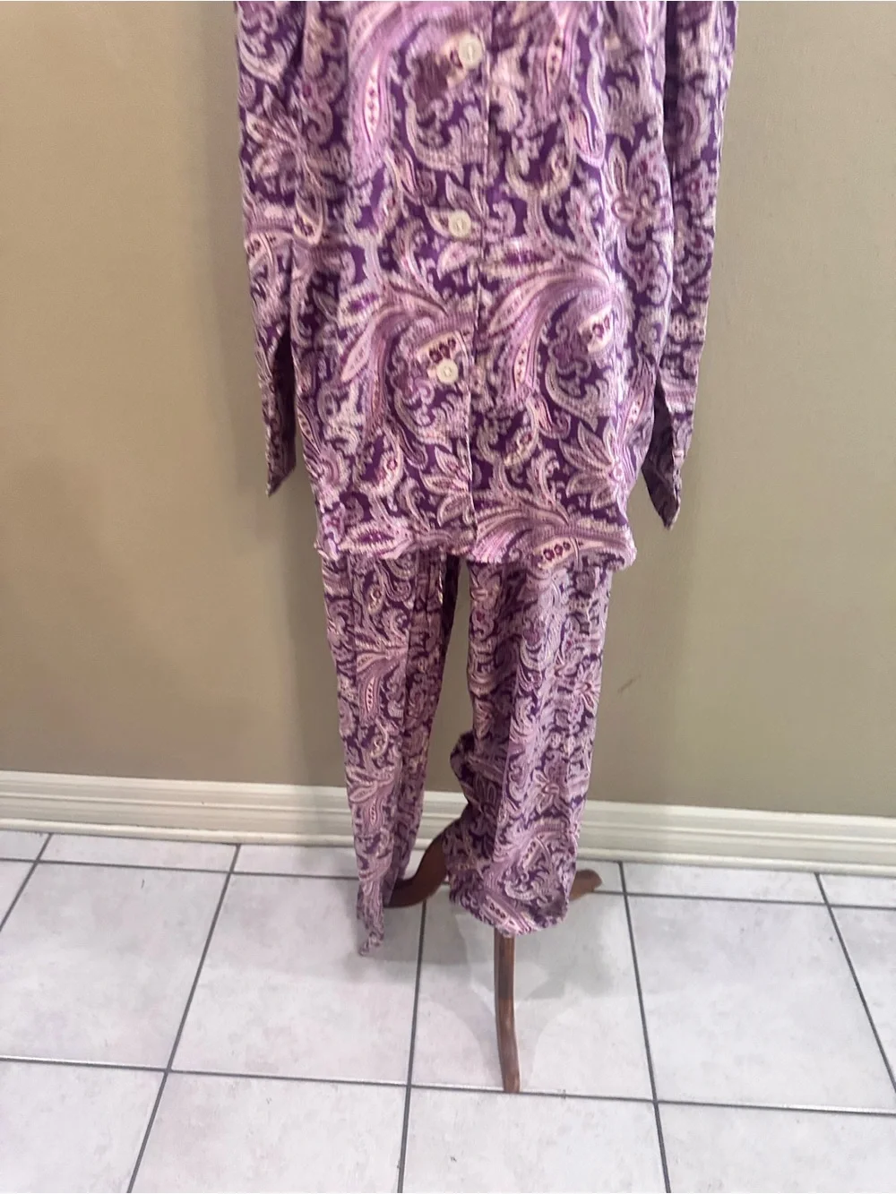 Lauren Ralph Lauren Purple Paisley Cotton Pajama Set Classic Button-Front XL
